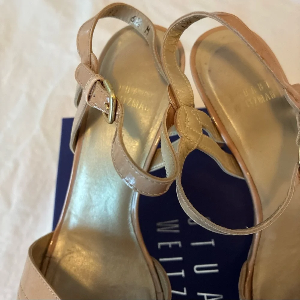 Stuart Weitzman Nude Patent Leather Strappy Heels